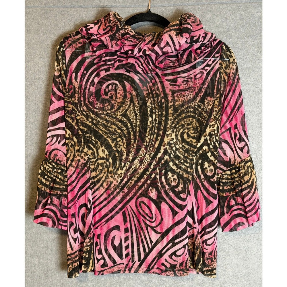 Damee Blouse M Sheer Animal Print Ruffle Mesh Jacket Whimsigoth Y2K Aesthetic - Picture 3 of 8